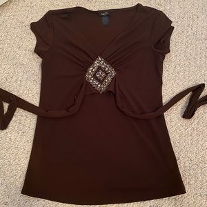 Brown Beaded Center Shirt